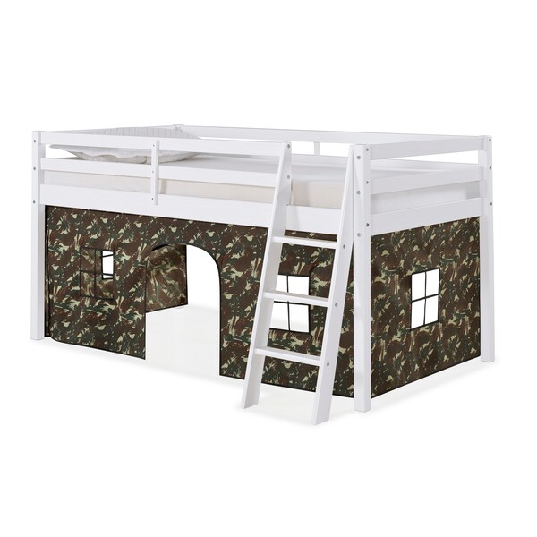 Alaterre Furniture Roxy Twin Wood Junior Loft Bed with White with Green Camo Tent AJRX10WHATCGN - main